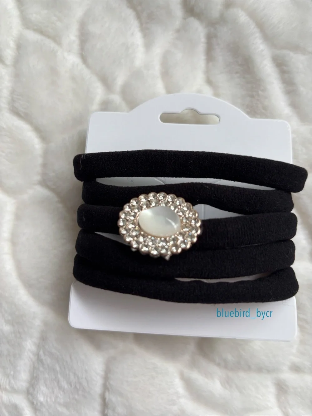 Pearl Black Hair Ties with Rhinestone Accent